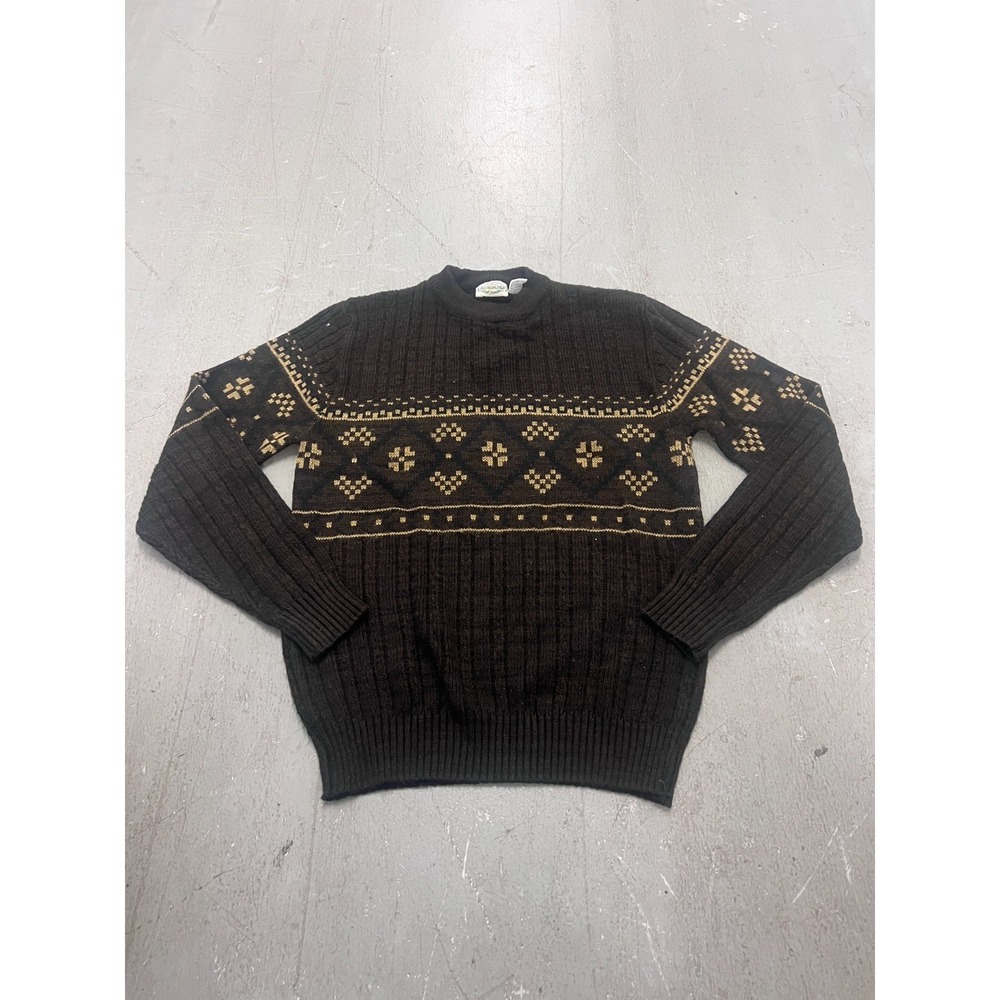 Vintage Flatiron Mills Sweater Mens Medium Brown Geometric Tight Knit Warm Wear